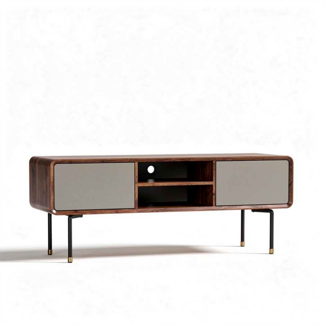 Tv-meubel van hout en metaal met 2 deuren en open planken 150 x 40 x 50cm