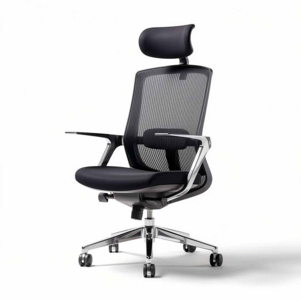 Ergonomische bureaustoel met mesh rugleuning en verstelbare armleuningen zwart
