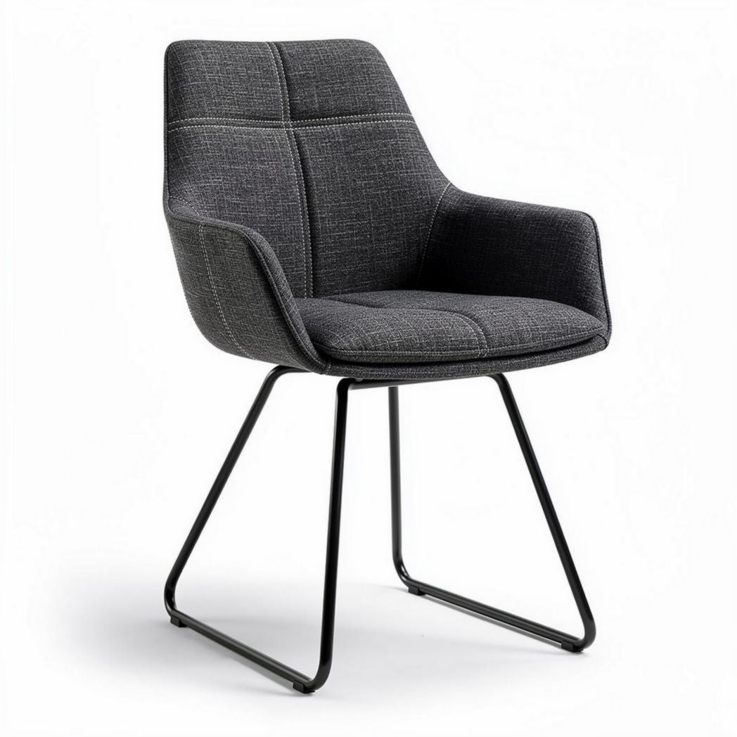 Stoel met armleuningen van textiel in donkergrijs met metalen onderstel 50 x 55 x 85cm