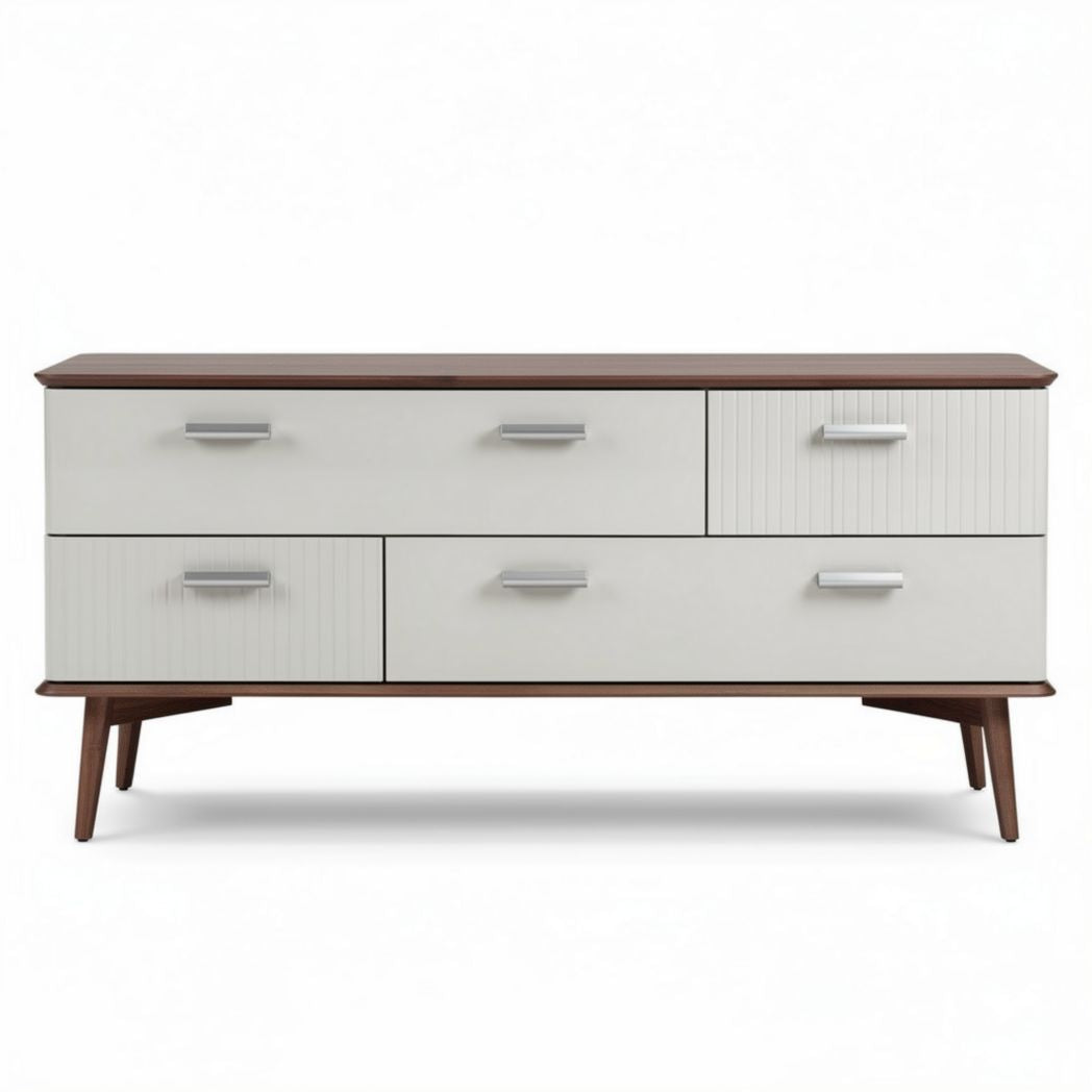 TV meubel in wit met houtlook 150 x 40 x 70 cm en vier lades