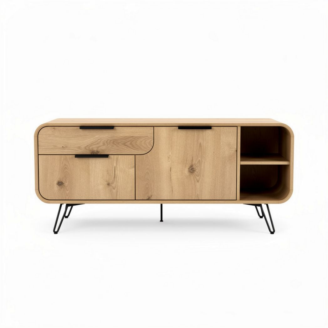 TV-meubel van hout met opbergruimte en metalen poten 150 x 40 x 50cm