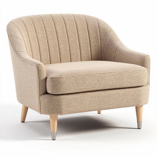 stoel met gebogen rug en gestreepte bekleding in beige 80 x 80 x 75cm