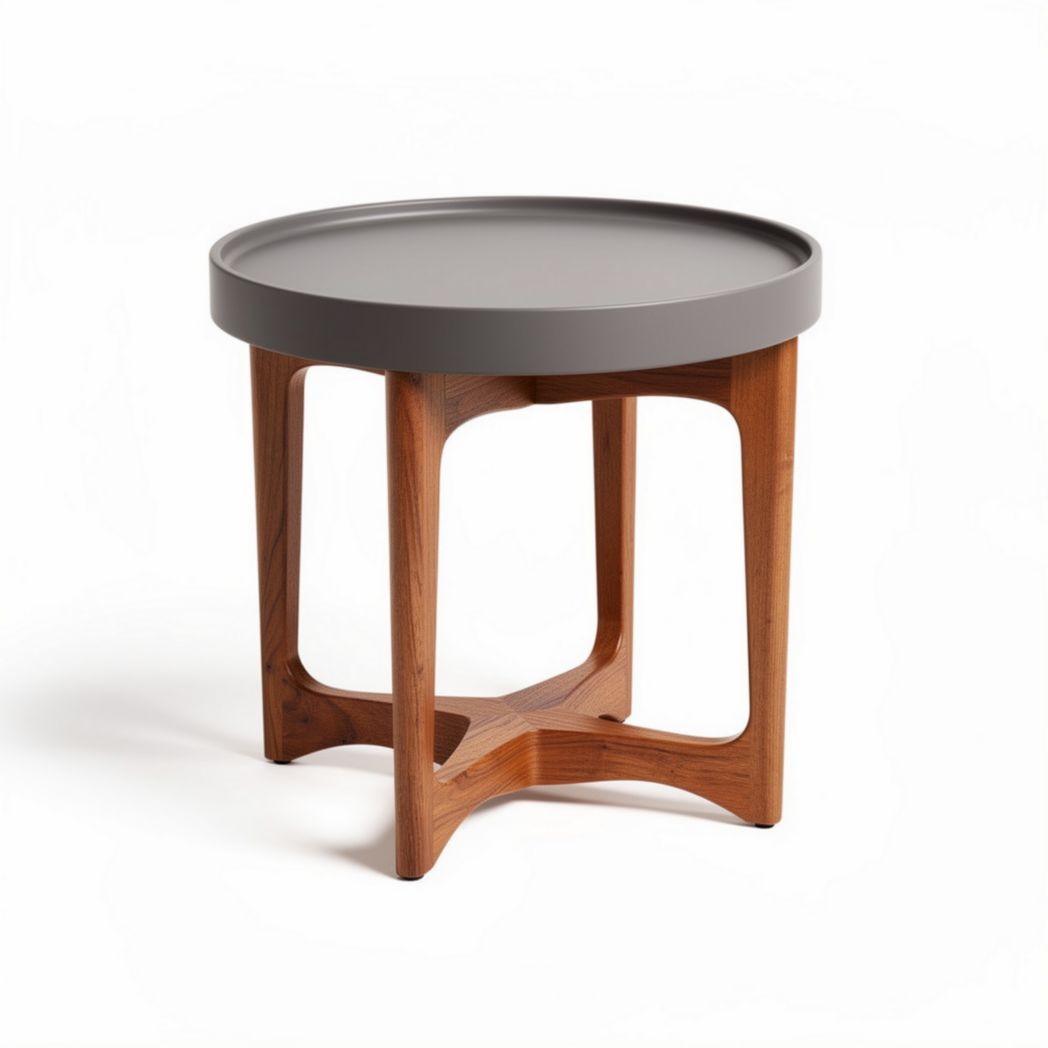Ronde bijzettafel van hout met grijs kunststof blad 50 x 50 x 45cm