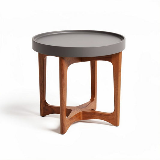Ronde bijzettafel van hout met grijs kunststof blad 50 x 50 x 45cm