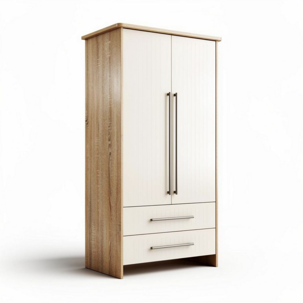 Houten kledingkast met 2 deuren en 2 lades 60 x 40 x 150cm in licht eikenkleur