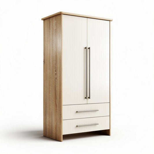 Houten kledingkast met 2 deuren en 2 lades 60 x 40 x 150cm in licht eikenkleur